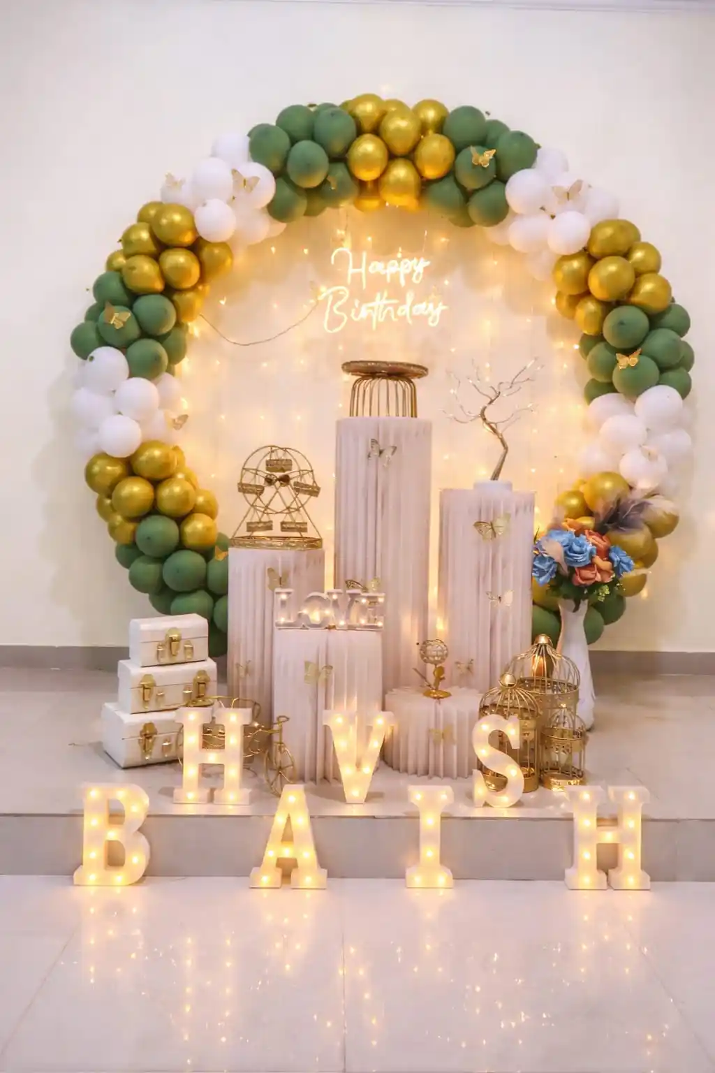 balloon decoration Multi Golden White Green Ring